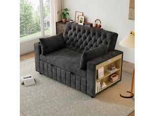 Canapé droit convertible VIVRYN 2 places Tissu gris avec coffre de rangement