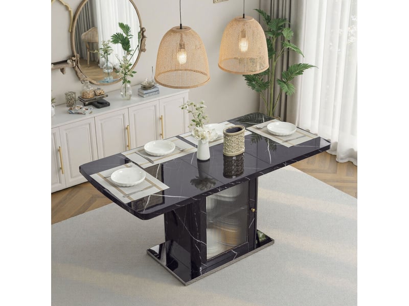  Table extensible avec meuble de rangement vitré et étagère ajustable, en mdf et acier, noir, 120 × 80 × 76 cm  - Conforama B