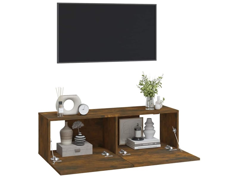  Meubles tv - banc tv - meuble de rangement muraux 2pcs chêne fumé 100x30x30cm bois d'ingénierie  - Conforama D