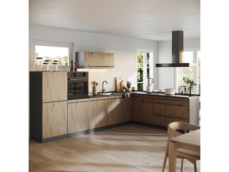  Vicco cuisine en angle, chêne artisananthracite, 327 x cm plan de travail anthracite  - Conforama C