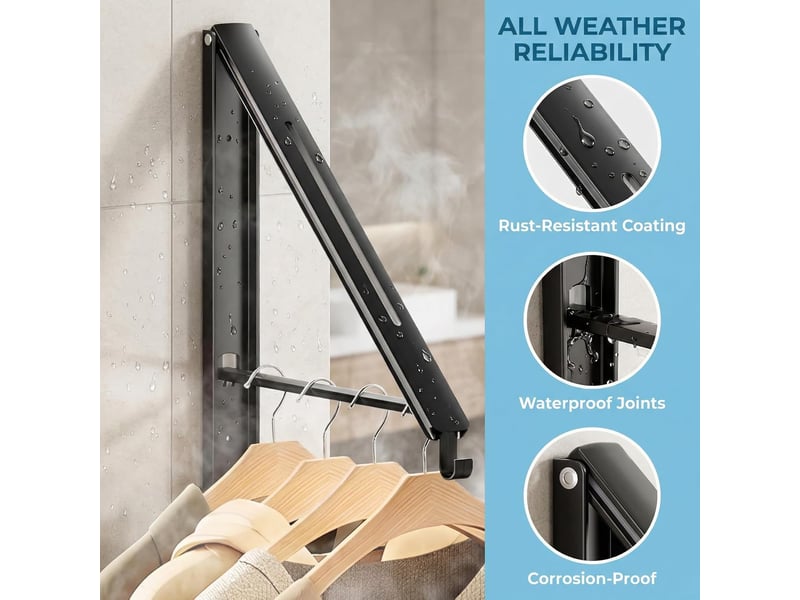  Crochets muraux porte cintre mural rretractable, cintre pliable rétractable en aluminium pliage cintre escamotable des vêtements de noir  - Conforama E