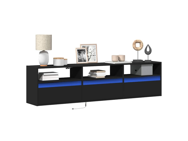 Meuble tv - banc tv - meuble de rangement mural avec éclairage led noir 180 x 31 x 45 cm - Conforama B