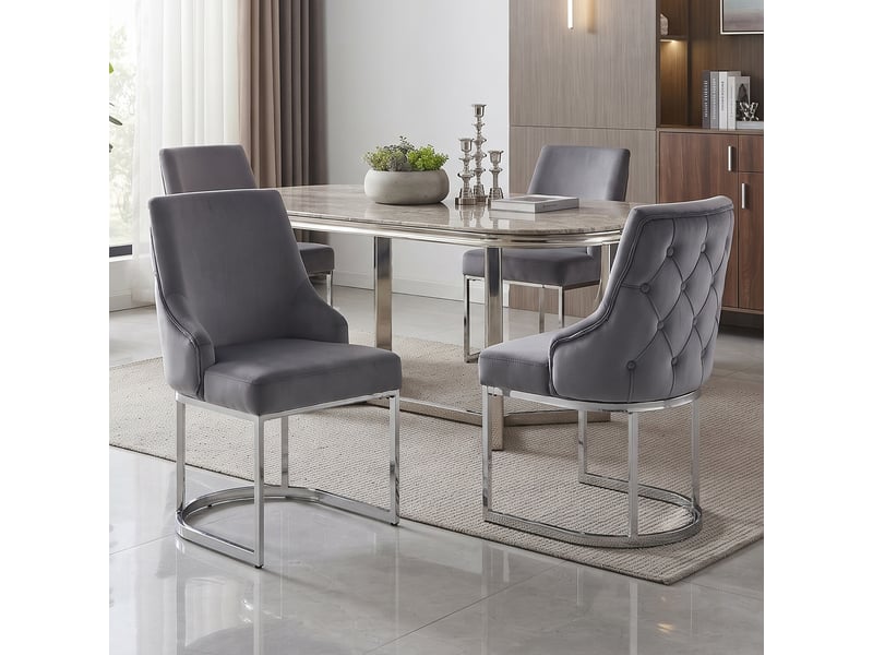  Lot de 6 chaises salle manger confortables pieds argentes velours gris argent moderne restaurant cafe  - Conforama D