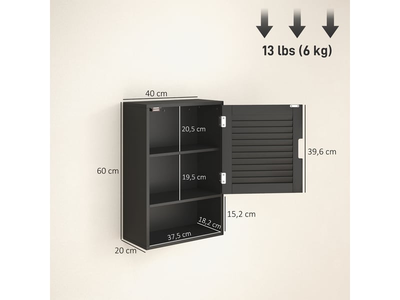 Armoire murale salle de bain porte persienne étagère niche noir - Conforama C