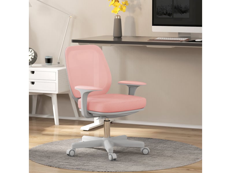  Fauteuil de bureau ergonomique, chaise bureau, tissu en maille (100% polyester), 55x48x94.5cm, rose  - Conforama D