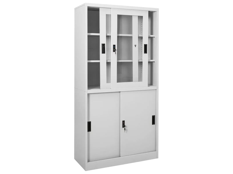  Armoire à bureau porte coulissante 90 x 40 x 180 cm avec 3 étagères modulables style moderne en acier gris clair 02_0046823  - Conforama E