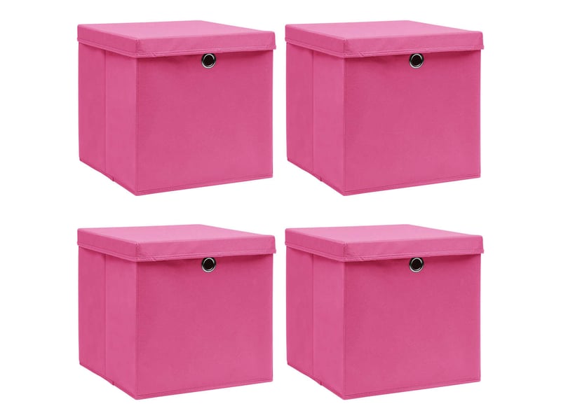  Boîtes de rangement avec couvercles 4 pcs rose 32x32x32cm tissu  - Conforama B