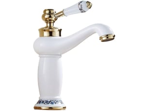 Céramique antique laiton robinet lavabo salle bains, bleublanc porcelaine long cou vintage, mitigeur évier cuisine, eau froidechaude (blanc)
