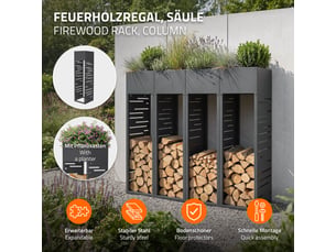 Ml-design range-bûches modulable avec jardinière en acier galvanisé, intérieur et extérieur, résistant aux intempéries, rangement bois de chauffage, motif de treillis, anthracite, 30 x 30 x 111 cm