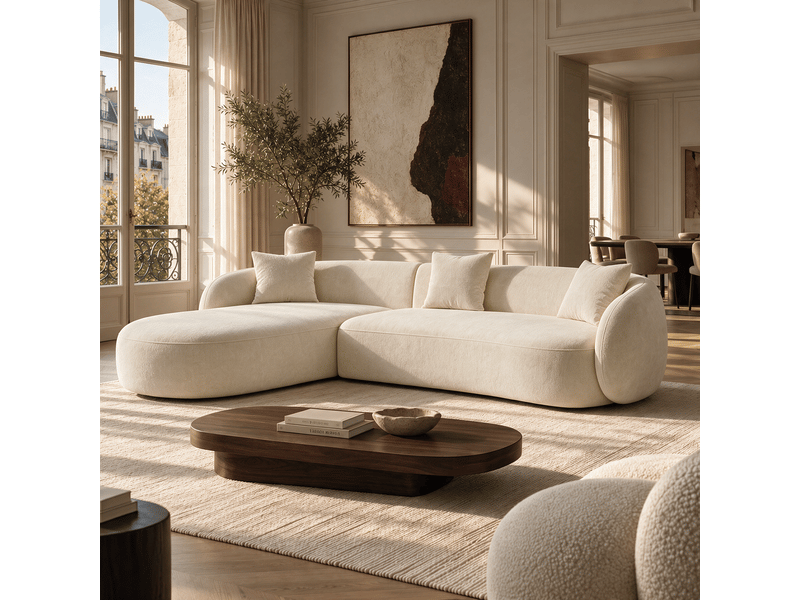  Canapé d'angle gauche 4 places en tissu tramé toucher doux crème celine 1CELAGTTCR - Conforama B