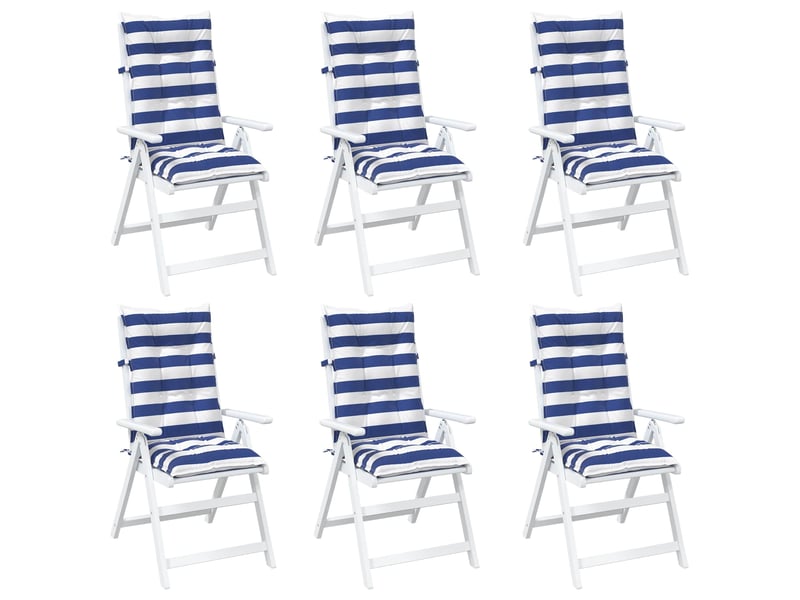  Lot de 6 coussins d'extérieur, coussins de chaise tissu bleu et blanc 120 x 50 x 7 cm cf56440  - Conforama C