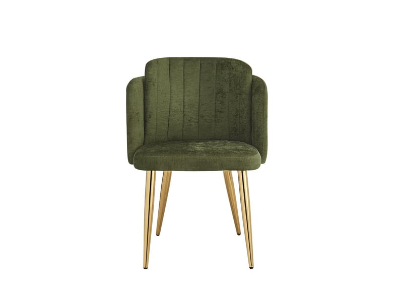  Lot de 6 chaises de salle à manger, moderne, dossier incurvé, assise large, métal doré, vert  - Conforama D