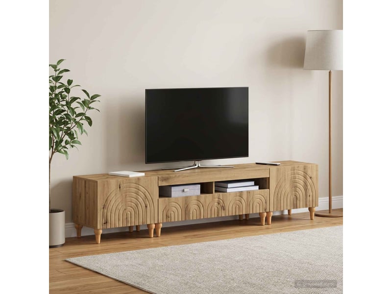 Ensemble de 3 meubles tv led chêne artisanal bois d'ingénierie shl5907 - Conforama C