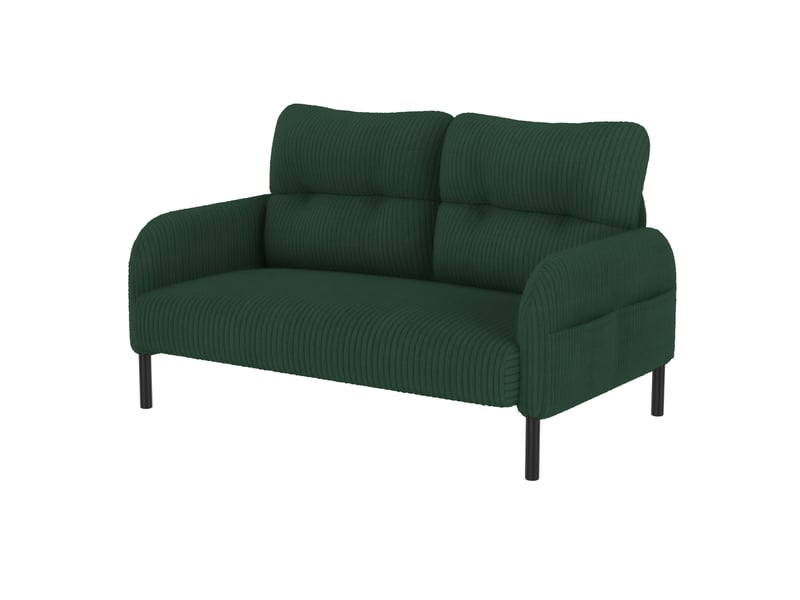 Canapé droit 4 places avec fauteuil et pouf en velours côtelé vert émeraude, ensemble modulable contemporain - Conforama A