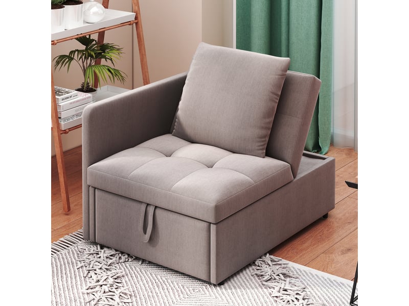  Canapé-lit 3 en 1 en lin gris, dossier réglable 5 positions, convertible en sofa, chaise longue et lit pour petits espaces  - Conforama C