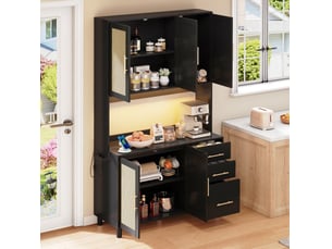 Buffet cuisine 183 cm – led app, 2 prises usb, 3 tiroirs – noir