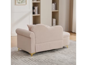 Chaise longue moderne pour salon, 134 cm, tissu effet peau de mouton, rangement caché, assise ferme et coussins inclus