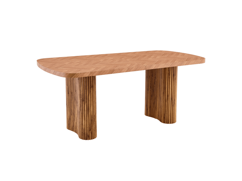  Table de salle à manger avec plateau épais et piétements en colonne arqués, pour salle à manger en mdf ton noyer  - Conforama A