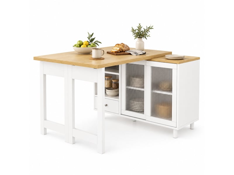  Table à manger pliante, table mobile avec grand rangement, porte vitrée, rotation 360° Fay Lum - Conforama A