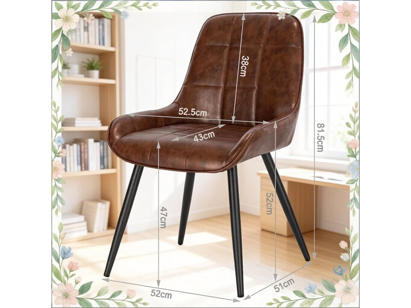  Chaises de salle à manger lot de 4 avec dossier courbé  - assise rembourrée simili cuir marron  - Conforama D