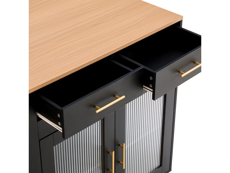  Îlot de cuisine extensible noir avec prises et rangements 177 cm Fay Lum - Conforama R