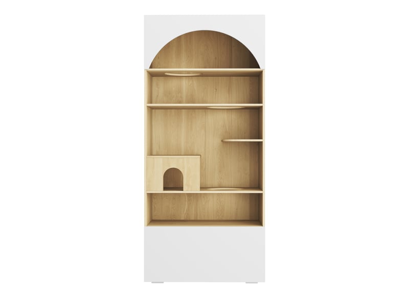 Meuble 90 x 50 x 200 cm avec niche, plateformes et espace de rangement, blanc effet bois - Conforama E