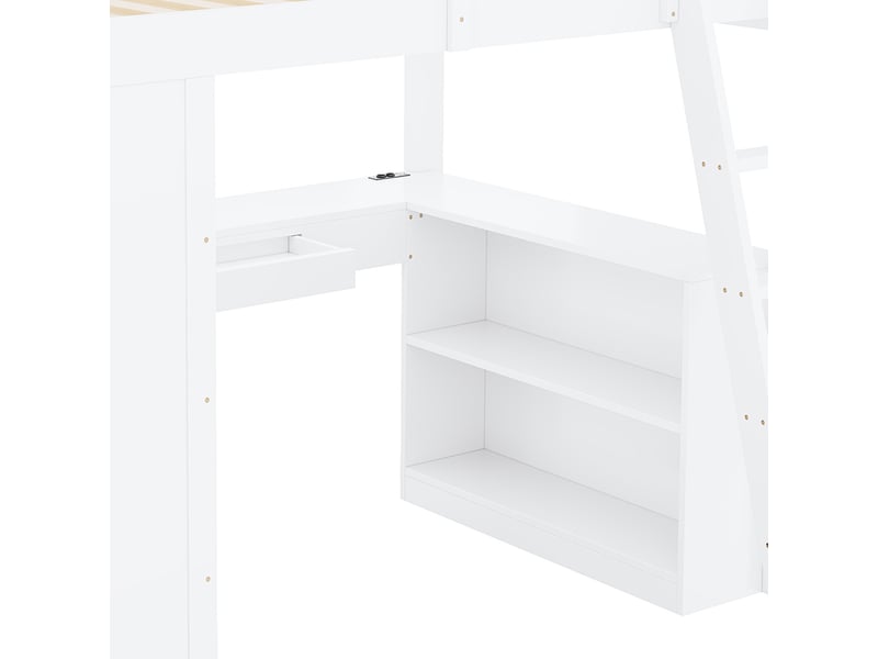  Lit mezzanine 140x200 cm, lit combiné, 1 tiroir de rangement, bureau intégré, rangements intégrés, éclairage led, ports usb, bois massif et mdf blanc OPULERANE TRADING LTD - Conforama E