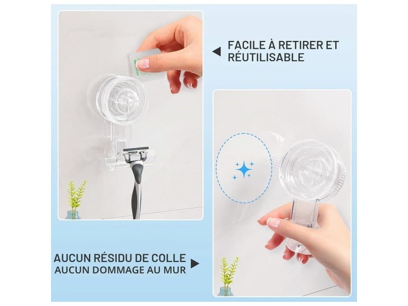 2 supports ventouse pour douche, amovibles. Idéaux salle de bain, cuisine, carrelage. Pour serviettes, vêtements et sacs. - Conforama E