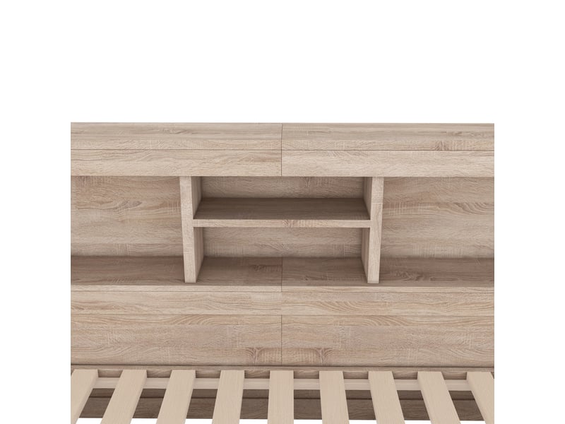 Lit banquette 140x200 avec lit gigogne 90x190, éclairage led, prises usb et rangement, bois naturel  - Conforama W