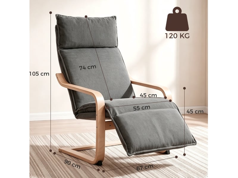  Fauteuil à bascule avec repose-pieds intégré gris foncé  - Conforama D