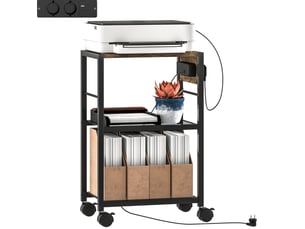 Support d'imprimante 42 x 28 x 64,5 cm marron rustique en bois, 3 niveaux avec roues et prises usb