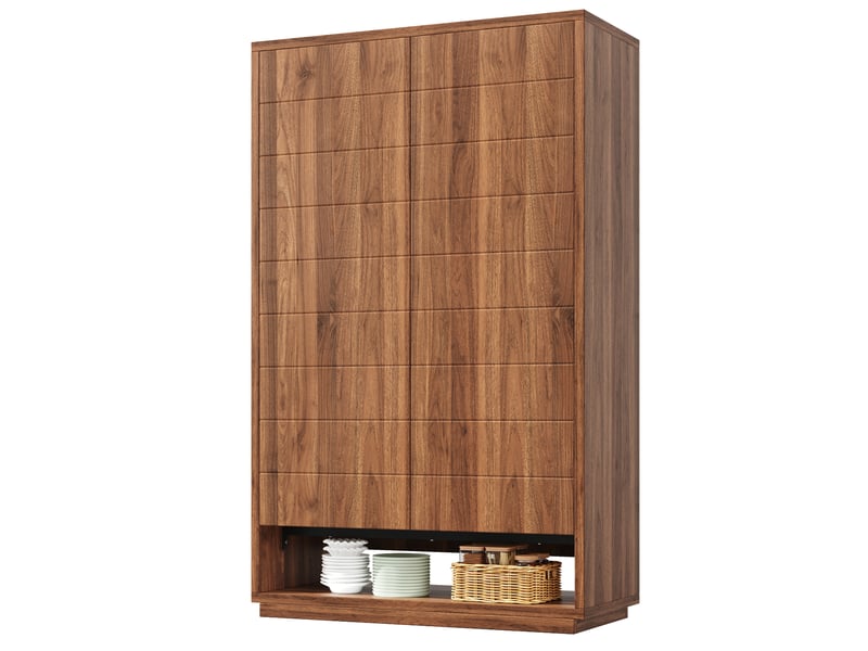 Meuble haut cuisine 100x40x162,5 cm marron foncé, armoire de rangement avec 8 niches ouvertes, 2 portes push-to-open, sécurité anti-basculement - Conforama A