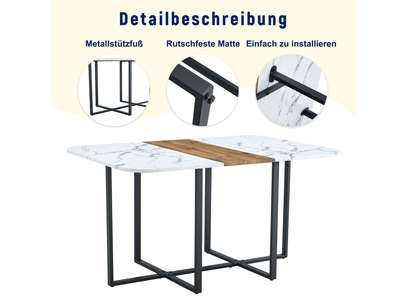 Ensemble table et 6 chaises extensible blanc et noir, plateau mdf et structure métal, jusqu’à 6 personnes - Conforama D