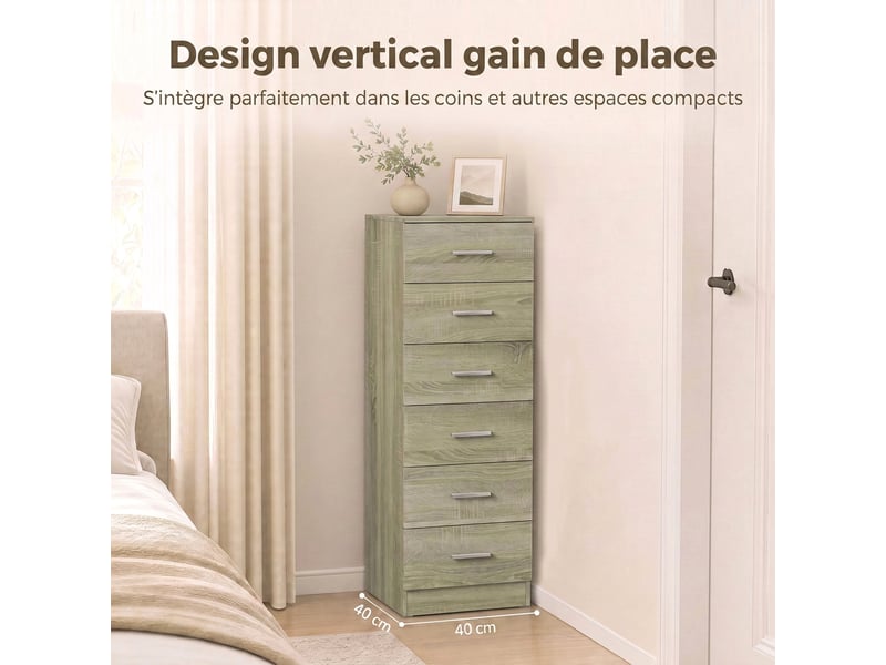  Commode 6 tiroirs coloris chêne 40 x 40 x 110 cm  - Conforama E