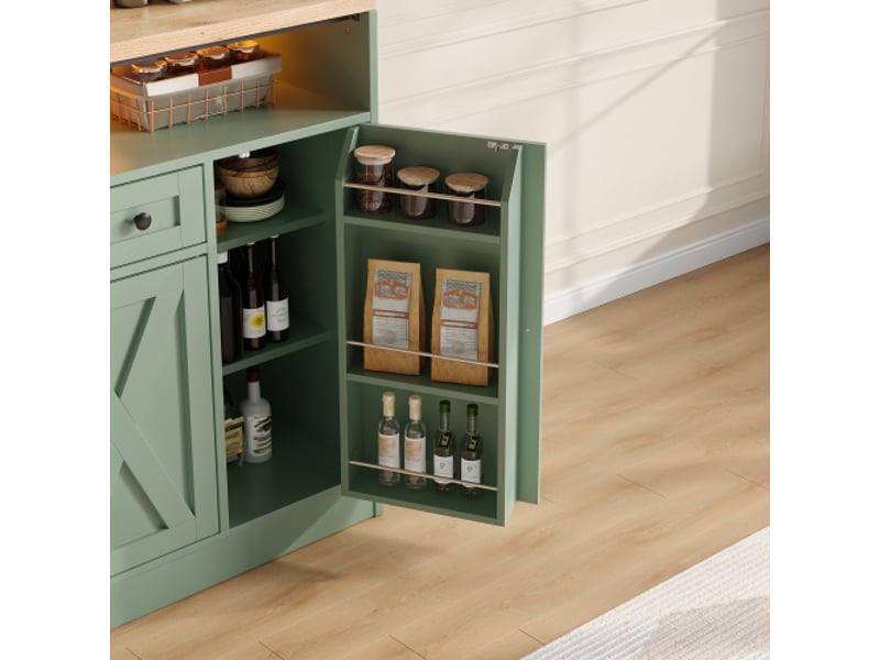 Buffet bas 140x35x95 cm avec éclairage led rgb, tiroir et 4 portes en mdf, couleur vert, design moderne - Conforama R