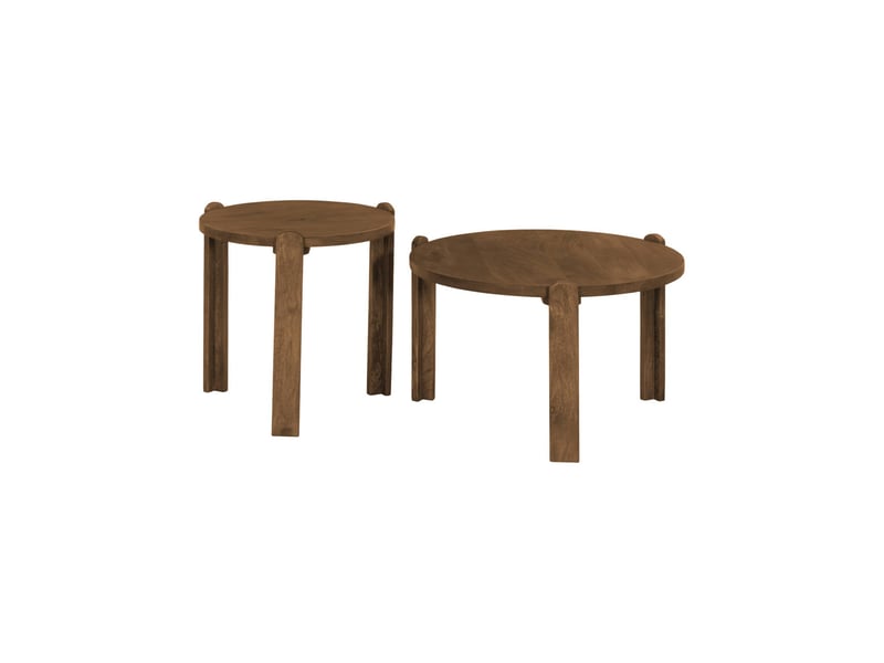  Set de 2 tables basses rondes bois de manguier noyer - pallavi  - Conforama B