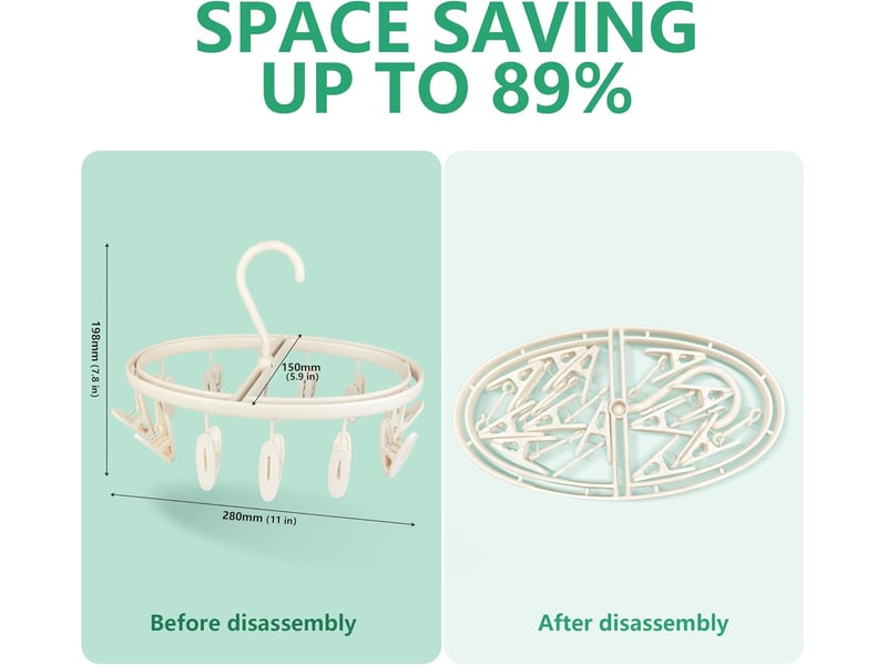  Crochets muraux séchoir à linge pliable de qualité supérieure avec 12 clips, ultra léger et pliable - parfait pour déplacement, voyage, camping, blanc  - Conforama B