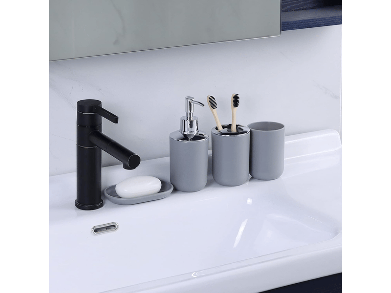Ensemble d'accessoires de salle de bain 6 pièces avec poubelle, distributeur de savon, porte-savon, gris - Conforama D