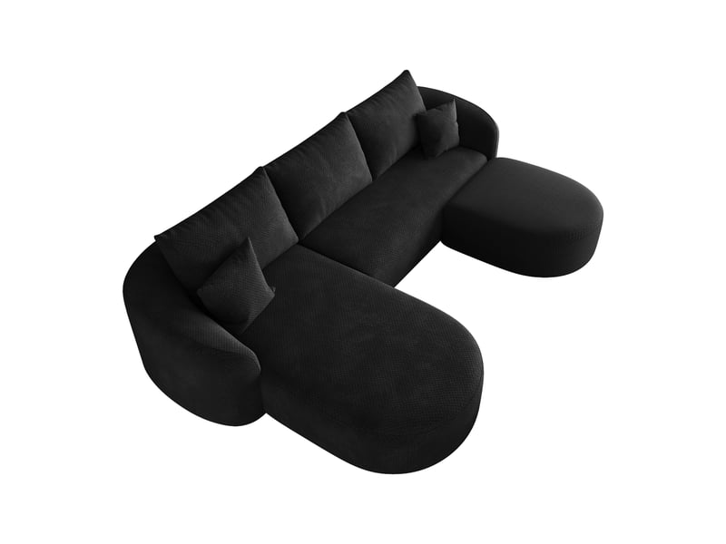  Canapé d'angle en u 5 places, tissu chenille noir, structure en mousse compressée, 266 cm  - Conforama A