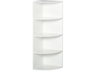 Bibliothèque d'angle murale à 4 étagères en bois blanc, 39,5 x 39,5 x 120 cm