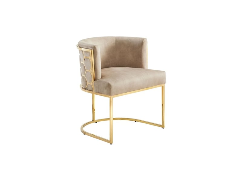Chaise velto beige en velours – structure dorée brillante, accoudoirs et dossier graphique nid d'abeilles - Conforama A