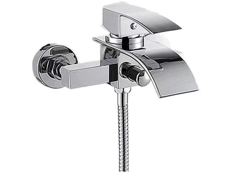 Robinet baignoire cascade, monocommande laiton, commutateur pression. Pour baignoiredouche, argent, design élégant et montage facile. Durable. - Conforama A