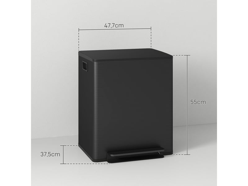 Poubelle à pédale 2x25l en acier inoxydable noir 47,7x37,5x56 cm  - Conforama C