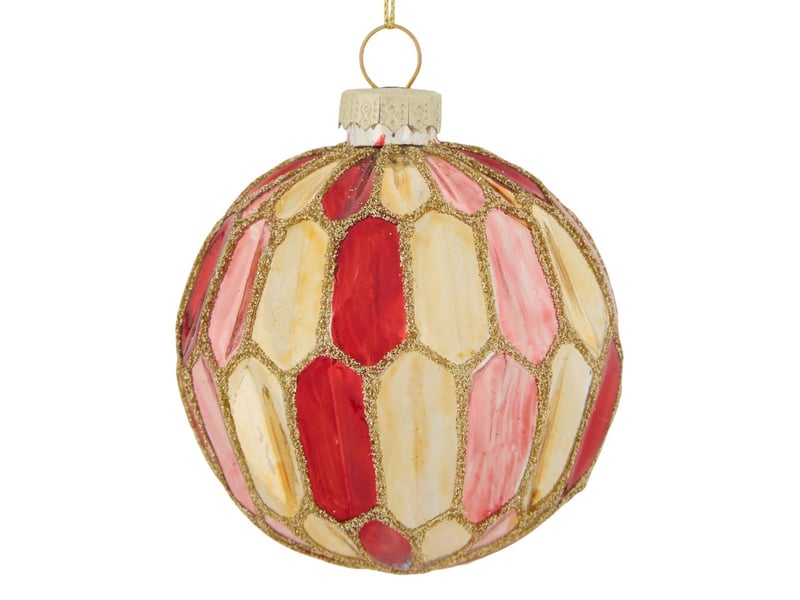  Boule de noël en verre motif hexagonal or et rose d. 80 mm  - Conforama B