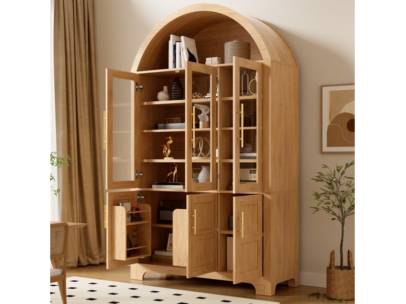  Vitrine haut 110x40x185 cm à 6 portes avec niche arquée, coloris naturel  - Conforama D
