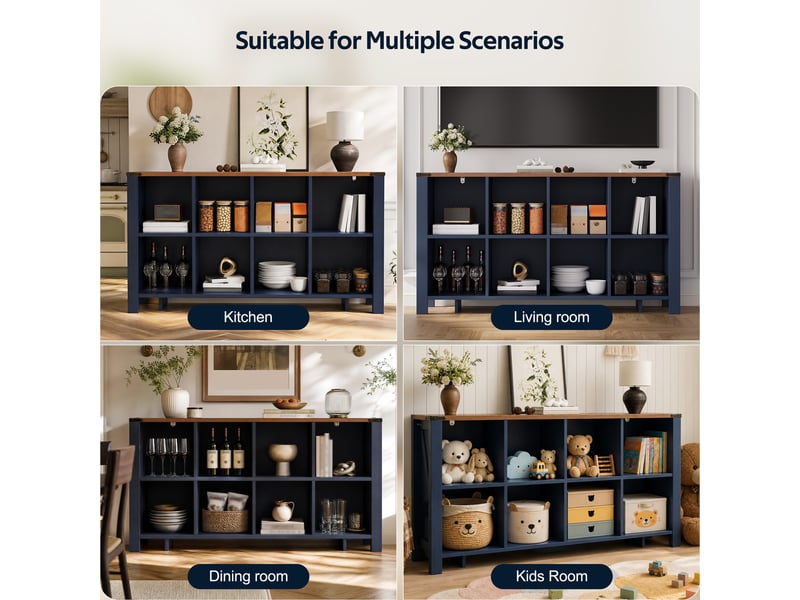 Meuble de rangement avec 8 niches ouvertes pour salon, cuisine et salle à manger en mdf, 140×34×75 cm, bleu - Conforama E