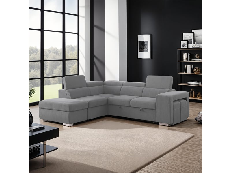  Canapé d'angle à gauche convertible 7 places velours gris clair - sven  - Conforama B