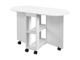Table de salle à manger pliante à roulettes, table de cuisine avec rallonges rabattables et 2 étagères ouvertes, 120 x 60 x 77 cm, blanche