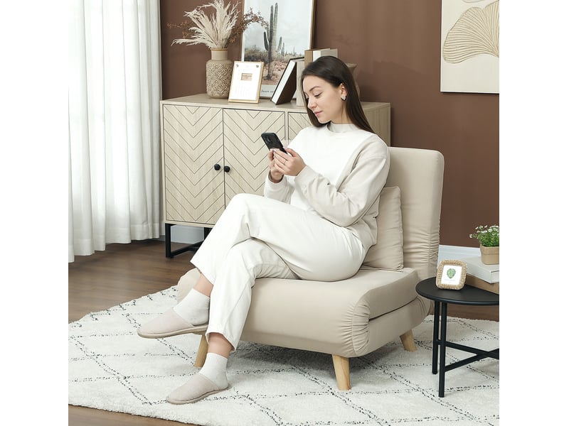  Fauteuil convertible 72 x 78 x 79 cm en velours avec dossier réglable beige chicfurn  - Conforama C