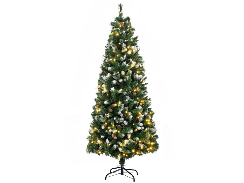  Sapin de noël artificiel lumineux 703 branches 250 led 30 pommes de pin support pied pliable hauteur 180 cm ø 80 vert  - Conforama A